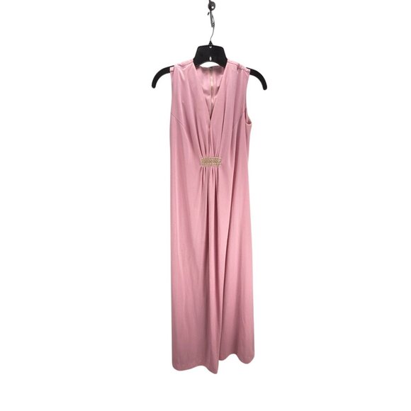 Vintage 1970s Pink Embellished Maxi Dress Sz 14.5 Sleeveless Sequins Cocktail We - Picture 1 of 8